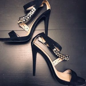 Black Suede Zigi Soho Rhinestone Studded Heel